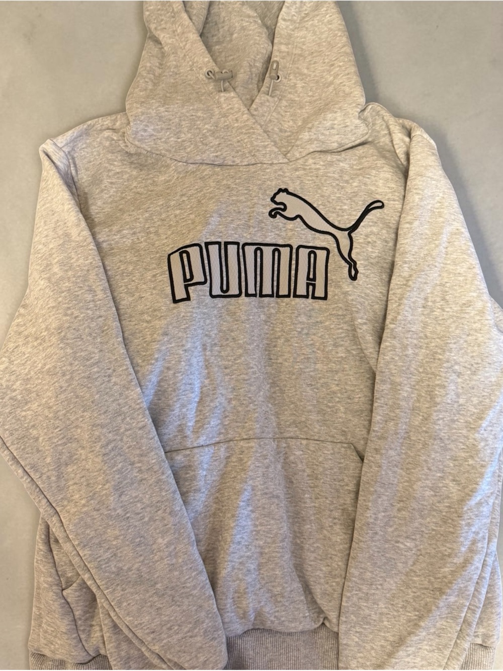 Puma Light Gray Crewneck Hoodie with Black Logo womens sz L, fits like a S